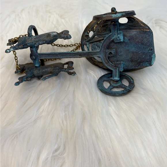 Vintage Bronze Chariot Figurine with Blue Accents - Picture 5 of 9